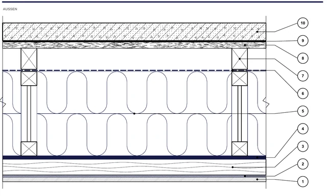 CAD-Detail ISO-ACO-03: Terrassendach auf Holzkonstruktion