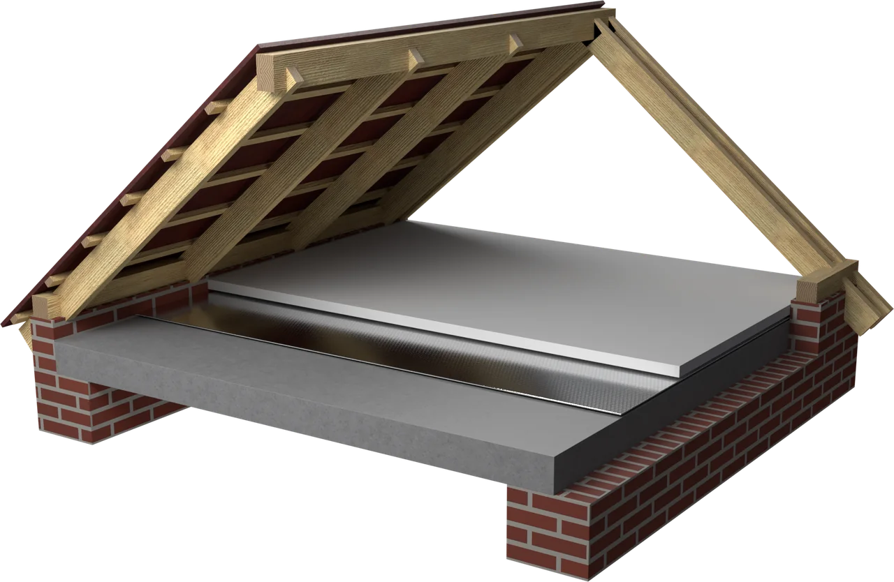 3D-Rendering: Betondecke im Dachboden, ohne begehbaren Dachbodenbelag